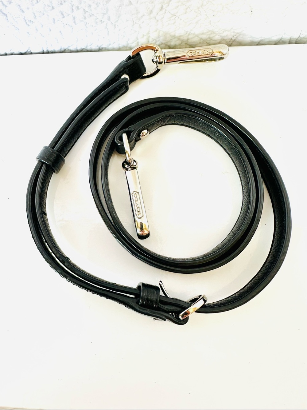 Coach Black Leather Strap with Silver-Tone Hardware
